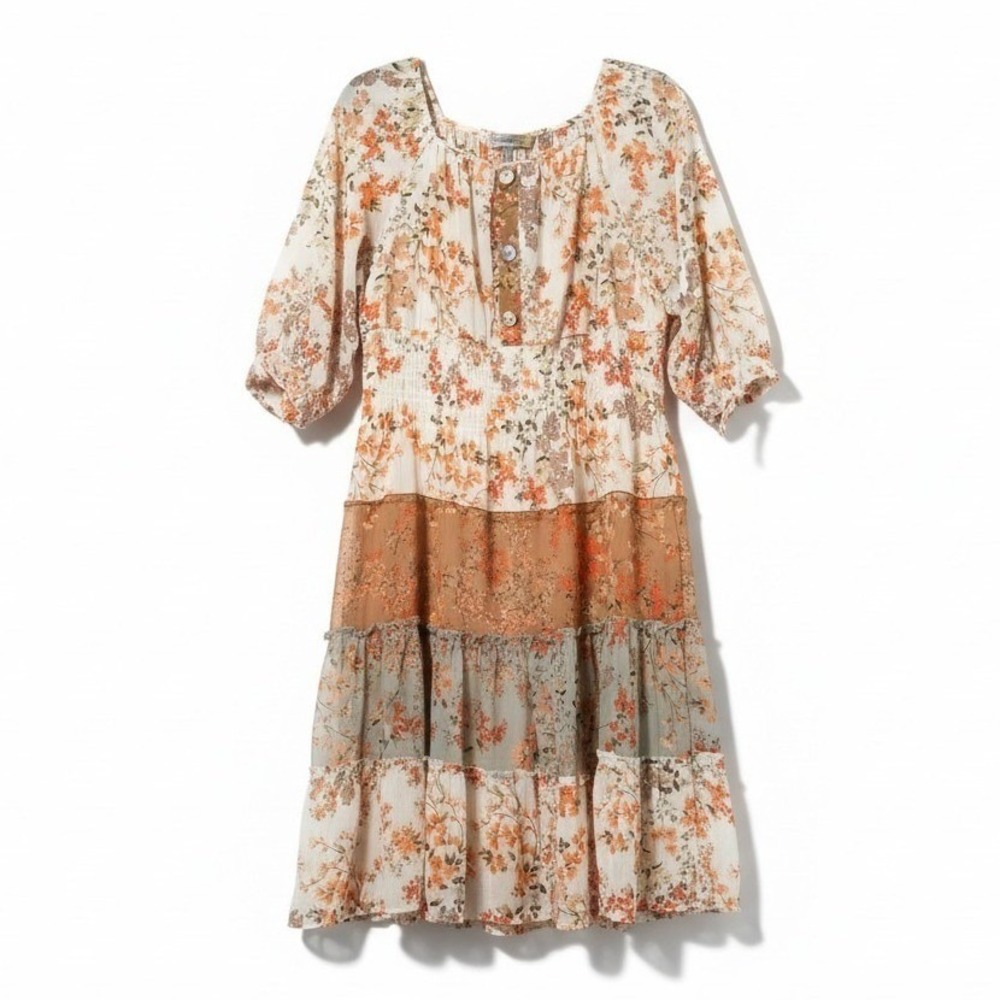 Figueroa &‎ Flower Floral Tiered Midi Dress XL Smocked Waist Boho SAN53C95